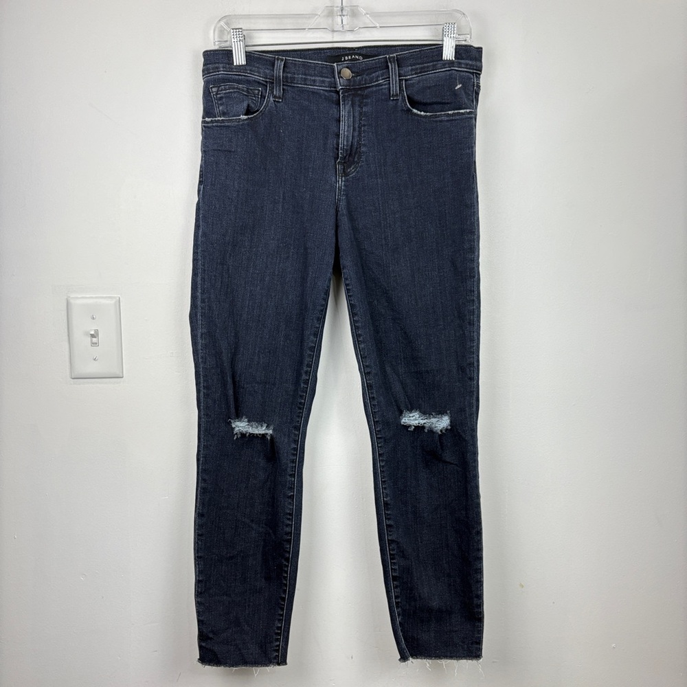 J Brand Capri Skinny Jeans Distressed Raw Hem Stretch Dark Wash Mid Rise Cropped - Picture 2 of 9
